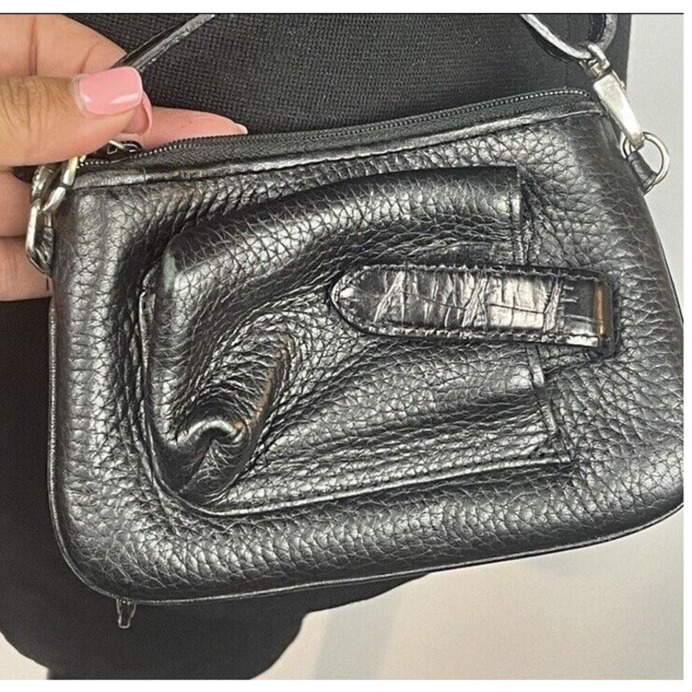 Brighton Black Leather Crossbody Bag Tri Fold Wallet on a String Removable Strap - Picture 10 of 14
